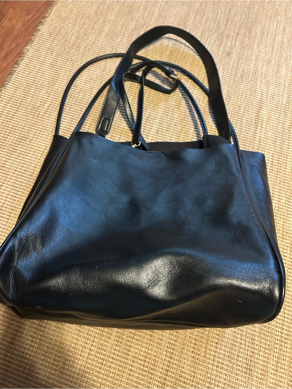Anthropologie Black Leather Hobo Tote